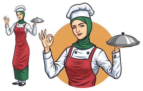 Gambar kartun chef wanita muslimah png. Muslim Female Chef With Hijab in 2020 | Chef logo, Cartoon ...