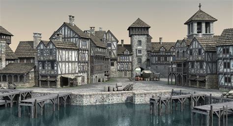 Medieval Port 3d Medieval Port Fantasy City Medieval Fantasy City