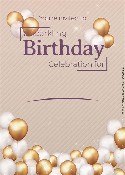 10 Blush Pink Sparkling Balloons Birthday Invitation Templates