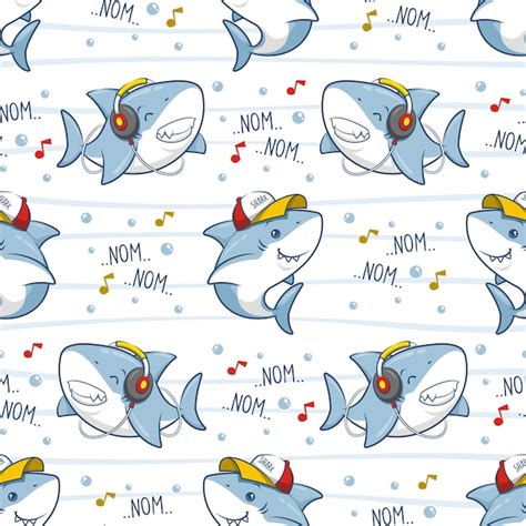 Premium Vector Cute Shark Seamless Pattern Cartoon Illustration