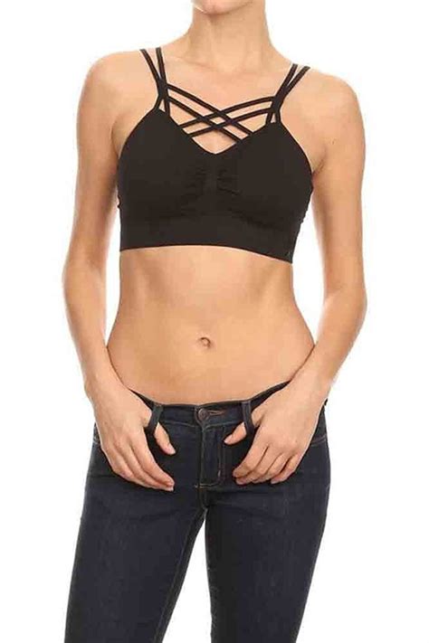 criss cross strap activewear fashion sports bra caged lounge bralette with ruched detail black