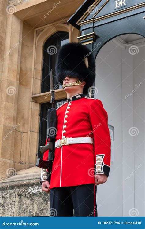 English Guard Soldier Close Up View From Bottom Editorial Photo