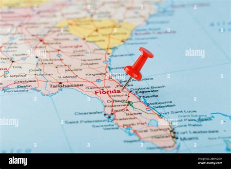 Red Clerical Needle On A Map Of Usa South Florida And The Capital