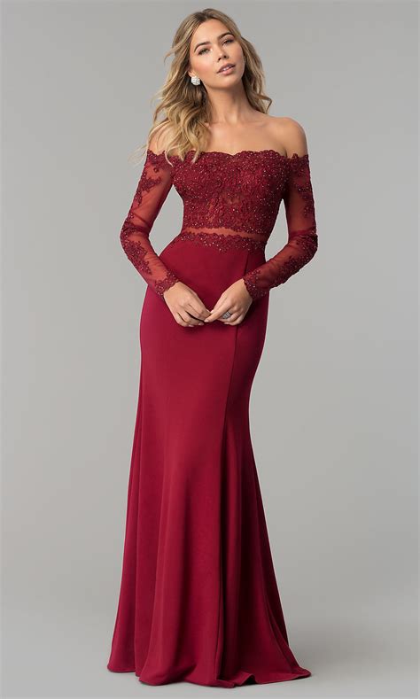 Luxurious fabrics, structured shoulders and exquisite cuff details make gorgeous arms and shoulders focal points of your total. Long-Sleeve Off-the-Shoulder Prom Dress - PromGirl
