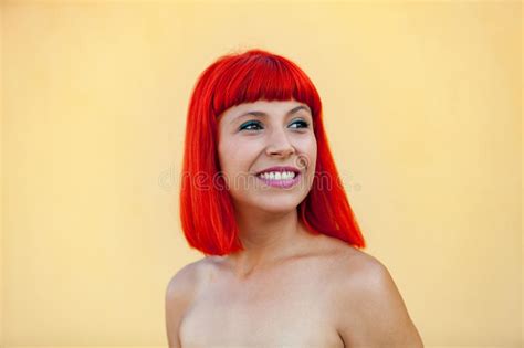Portrait Of Smiling Woman With Red Hair Stock Image Image Of Cheerful Chic 99426849