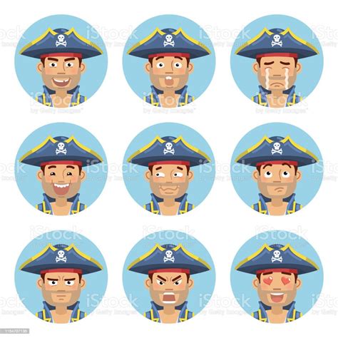 Set Of Pirate Captain Emoticons Pirate Avatars Showing Different