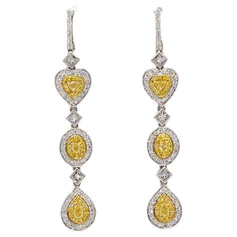 Estate Two Tone Diamond Round Dangle Earrings In 18k Gold For Sale At