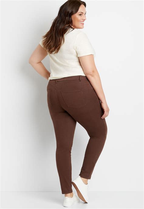 maurices plus size womens high rise brown double button jegging made with repreve size 16w