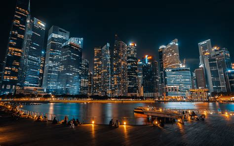 Download Wallpapers Singapore Night Skyscrapers Business Centers Modern Buildings Singapore