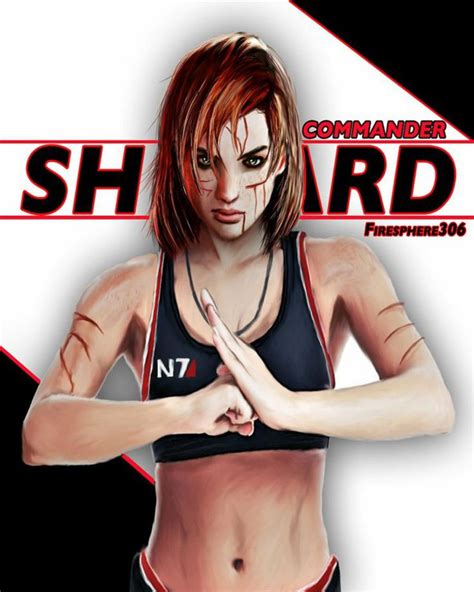 Femshep Fan Art Featuring A Tough Redhead Commander Shepard
