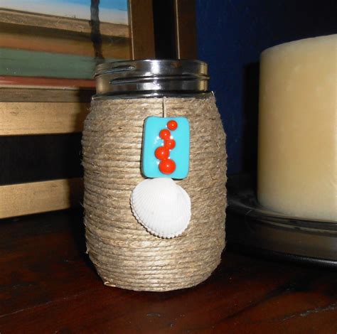 Twine Wrapped Mason Jar With Fused Glass Aqua By Sunshineartglass