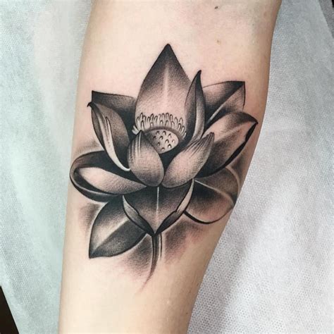 Beautiful Black And Gray Lotus Tattoo Done By Cally Jo At Grit N Glory