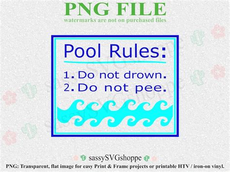 Svg Funny Pool Rules Sign Png Dxf Cricut Cut Files Digital Etsy