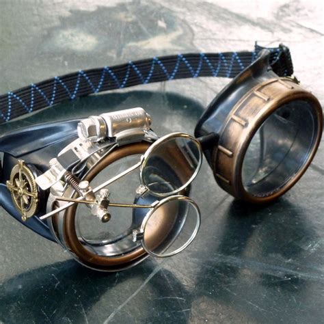 black and bronze compass steampunk goggles with double eye loupe