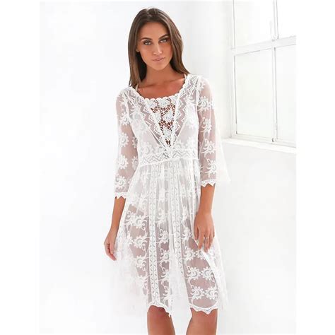 Buy Moonight Lace Beach Dress White Hollow Out Sexy Beachwear Women Beach Dress