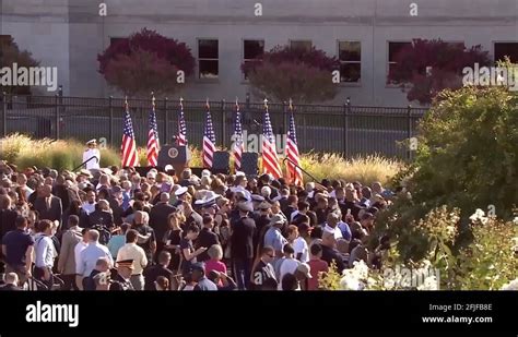 Crowd Of People Gathered Observance Ceremony At The Pentagon Memorial