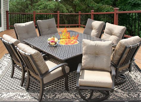 Patio Furniture 64 Inch Square Outdoor Dining Sets For 8 With Fire