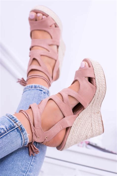 Pink Suede Wedge Sandals Nowelio Cheap And Fashionable Shoes At Butoskleppl