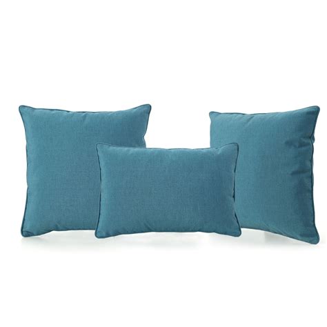 Set Of 3 Teal Blue Solid Outdoor Throw Pillows 18