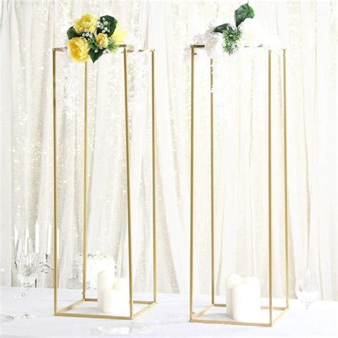 Efavormart 2 Pack 40 Matte Gold Wedding Flower Stand Metal Vase Column