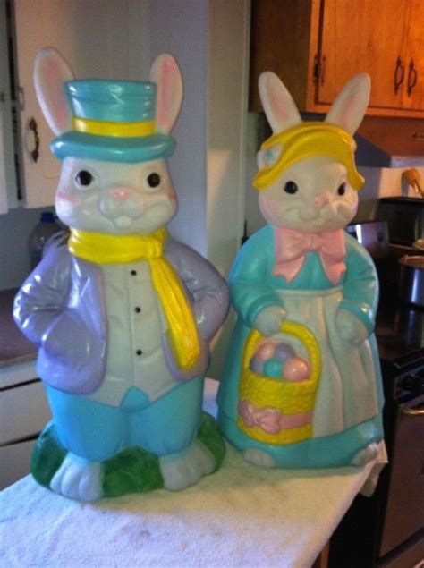 Big Lighted Plastic Vtg Empire Easter Bunny Mr Andmrs Lady Rabbit Peter