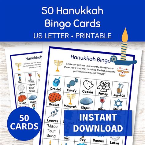 Hanukkah Bingo Game Printable 50 Holiday Bingo Cards Pdf Chanukah