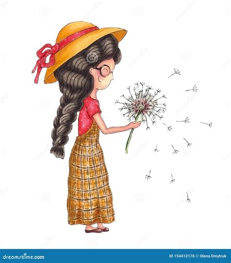 Girl With Dandelion Stock Illustration Illustration Of Flower 154412176