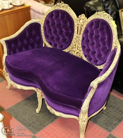 Carved Style Purple Fabric Love Seat