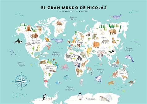 Mapamundi De Animales Personalizado En Español Adealicia