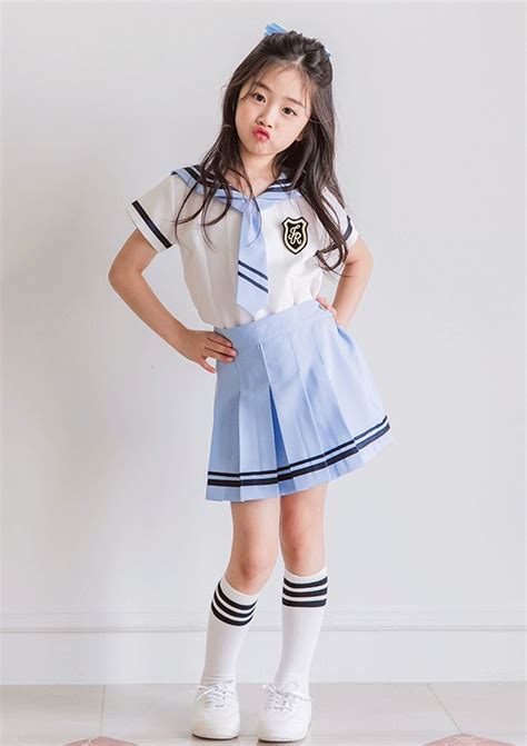 엘리스 세라 투피스 블루 셔츠치마 소녀 의상 귀여운 소녀 의상 귀여운 한국 소녀