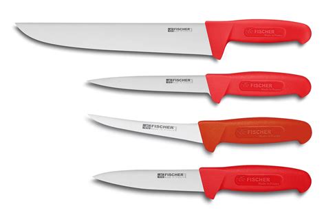 Butcher Supplies Fischer 4 Piece Knife Set Red Handles