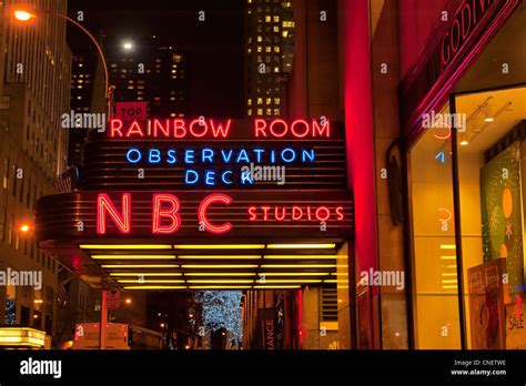 Neon Sign On 30 Rockefeller Center Entrance Overhang With Nbc Studios
