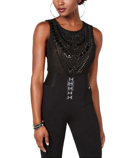 Guess Womens Rhinestone Bodysuit Jumpsuit Black X Large Ebay