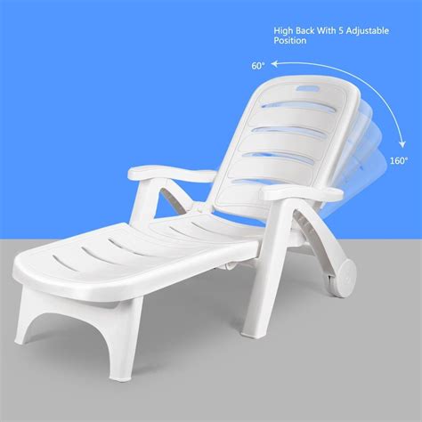 5 Position Adjustable Patio Recliner Chair With Wheels Outdoor Chaise