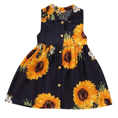 Puseky Toddler Kids Baby Girls Clothes Sunflower Dresses Princess