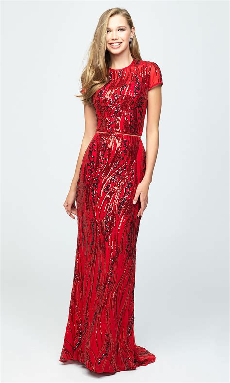 Two Piece Sequin Long Red Prom Dress Promgirl