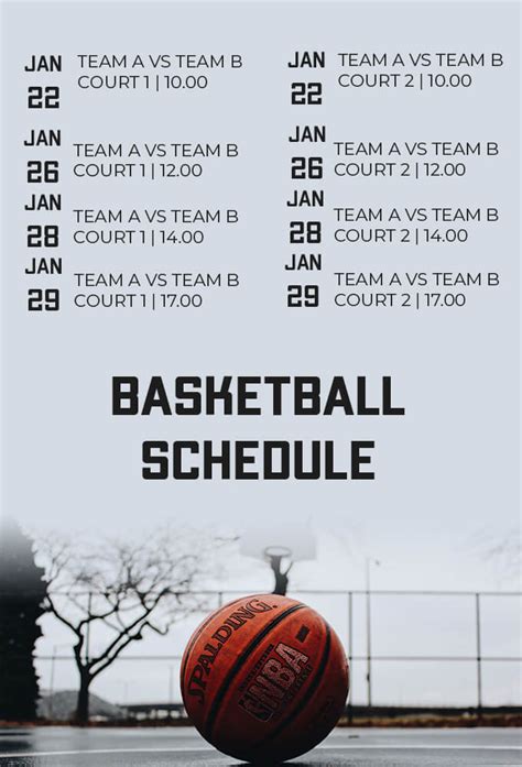 10 Printable Basketball Schedule Psd Template Free Room