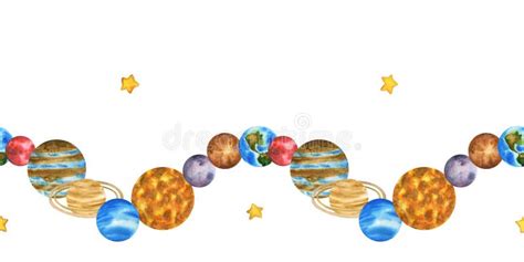 Galaxy Seamless Border Planets Of The Solar System Illustration On Background Of Outer Space