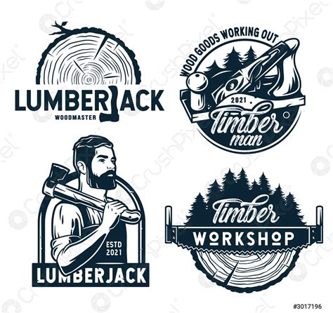 Lumberjack Logos For Timber Wood Carving Studio Stock Vector 3017196