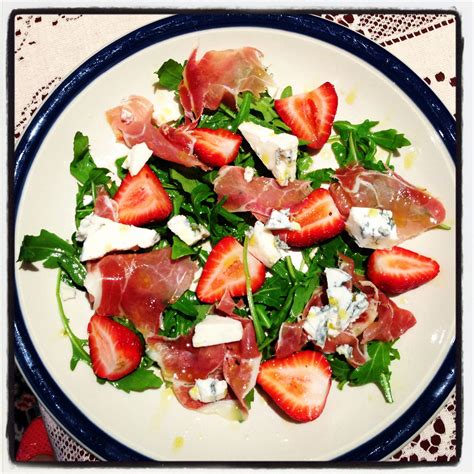 Strawberry Gorgonzola Jamon Rocket Salad W White Balsamic Dijon