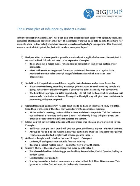 The 6 Principles Of Influence By Robert Cialdini Pdf Sales Business