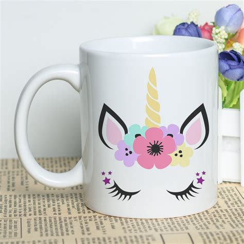 Birthday Present Mug With Colorful Unicorn Printed Design Ceramic Coffee Cup 11oz White Diy