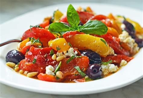 Roasted Pepper Salad With Feta Pine Nuts And Basil Once Upon A Chef