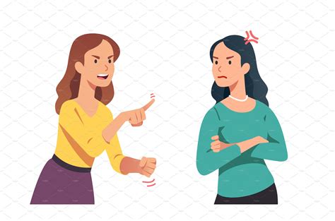 Two Women Losing Temper In Conflict People Illustrations ~ Creative