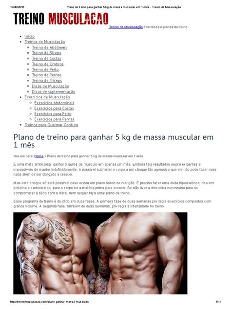 Plano De Treino Para Ganhar 5 Kg De Massa Muscular Em 1 Mês Musculação Músculo