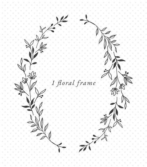 Hand Drawn Floral Frame Botanical Oval Wreath On Transparent Etsy