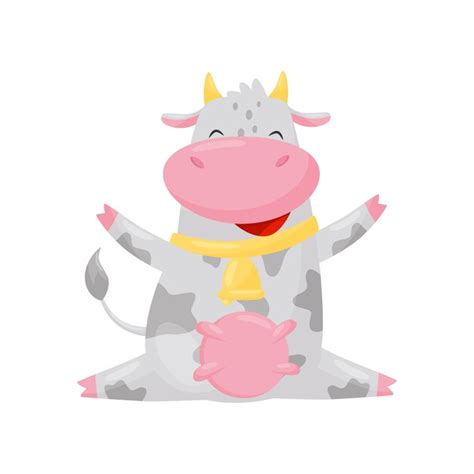 Premium Vector Happy Smiling Cow Funny Farm Animal Cartoon Character