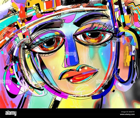 Original Abstract Digital Painting Of Human Face Colorful Compo Stock