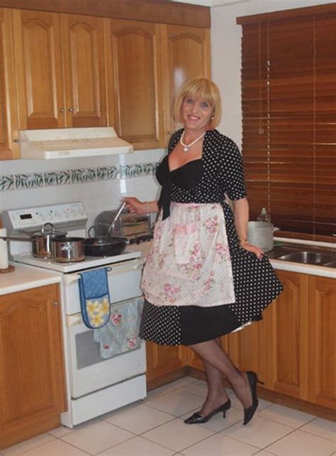 Housewife Busy In Kitchen Men Wearing Dresses Girls Petticoats Stepford Wife
