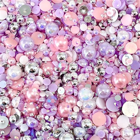 2 10mm Mixed Pearls And Rhinestones Resin Round Flat Back Loose Pearls